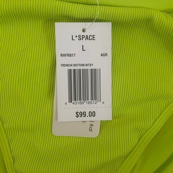 NWT L*SPACE Frenchi Bitsy Ribbed Bikini Bottom Acid Green - Picture 3 of 3